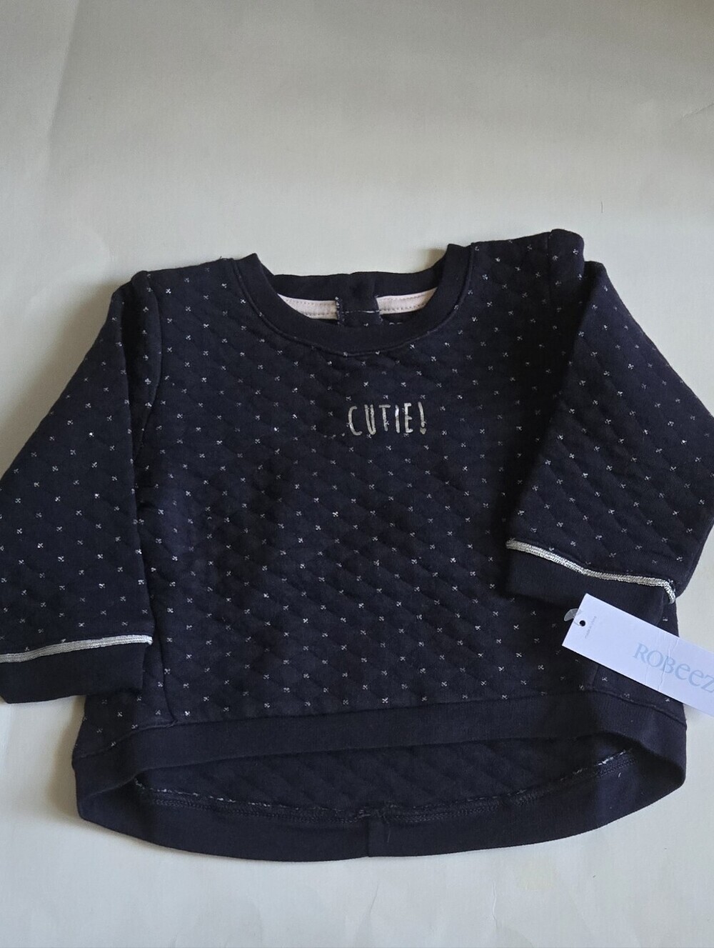 NWT Robeez Perfect Joy Baby Quilted Sweatshirt Pullover 6-9 Months Navy Cutie